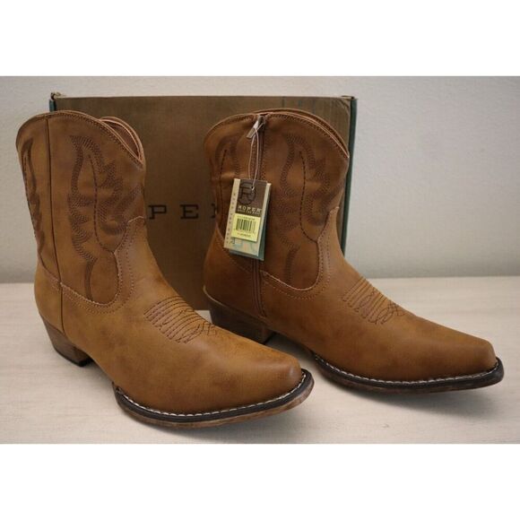 Roper Women's Sz 11M Tan Shay Faux Leather Snip Toe Cowboy Booties - Picture 1 of 12